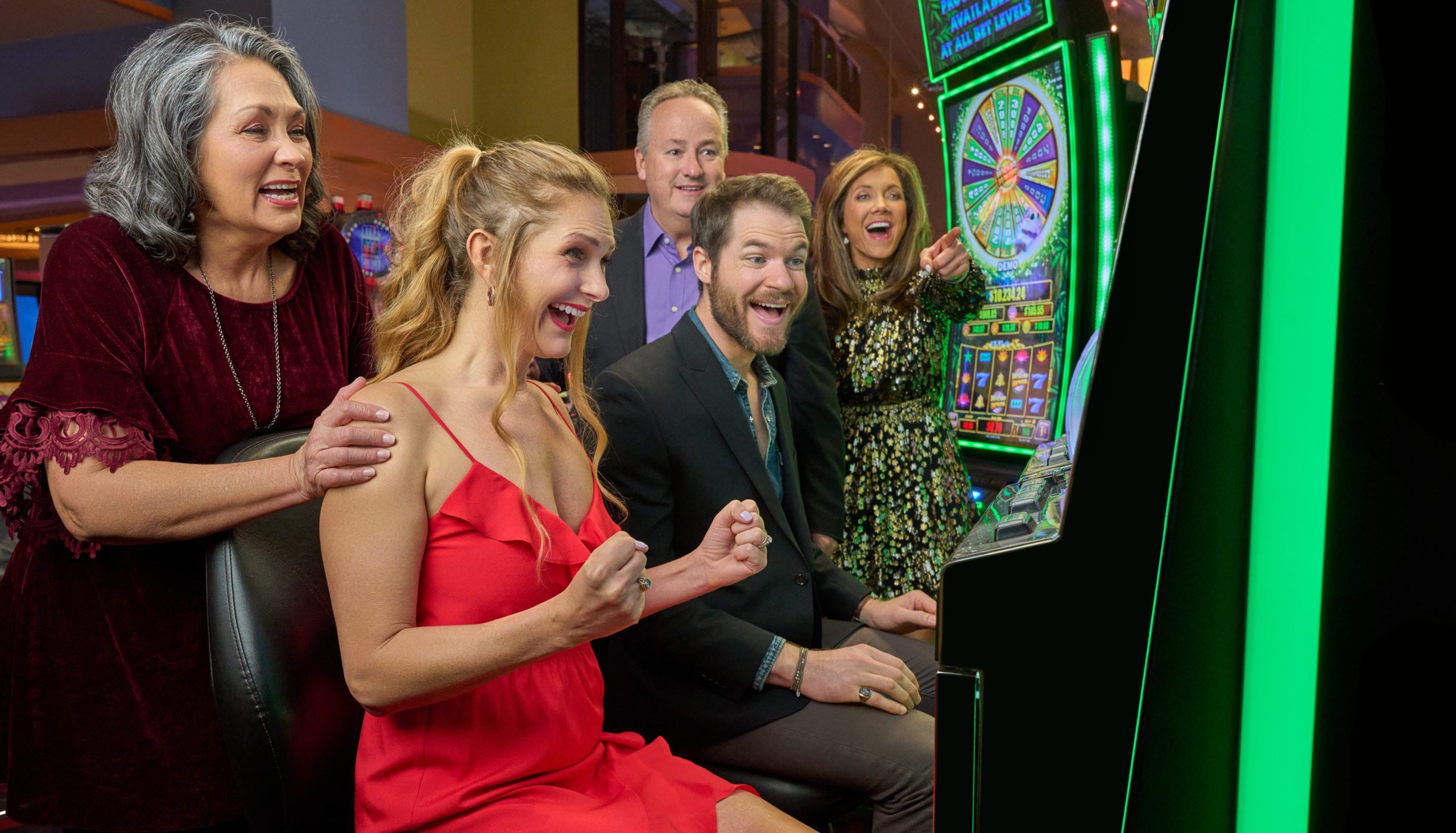 A group winning on the slot machines at our casino